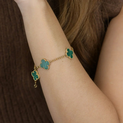 [Loran]LUCKY CLOVER 5-MOTIF BRACELET - MALACHITE COLLECTION