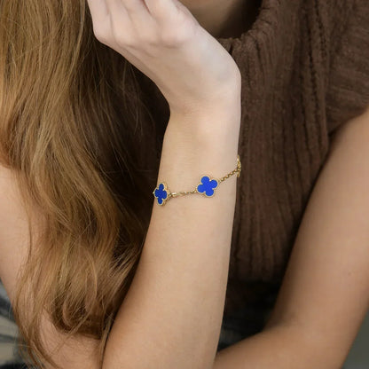 [Loran]LUCKY CLOVER 5-MOTIF BRACELET - BLUE AGATE COLLECTION