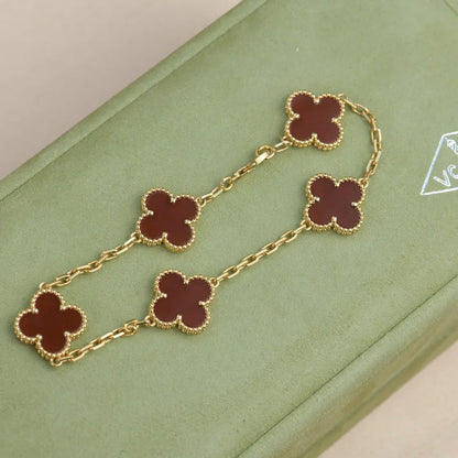 [Loran]LUCKY CLOVER 5-MOTIF BRACELET - RED CARNELIAN COLLECTION