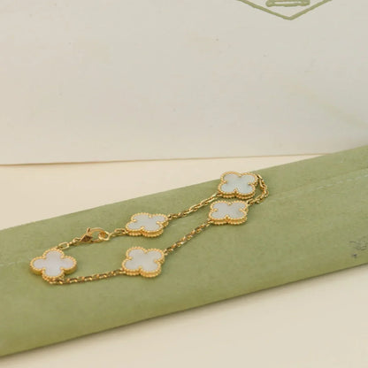 [Loran]LUCKY CLOVER 5-MOTIF BRACELET - WHITE MOTHER-OF-PEARL COLLECTION