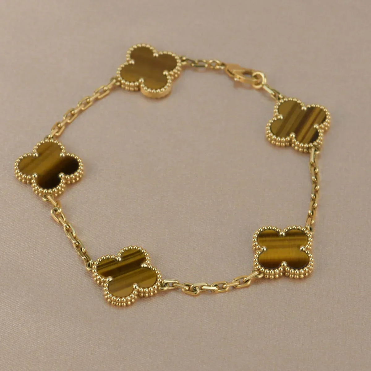 [Loran]LUCKY CLOVER 5-MOTIF BRACELET -  TIGER’S EYE COLLECTION