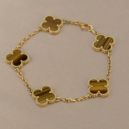 [Loran]LUCKY CLOVER 5-MOTIF BRACELET -  TIGER’S EYE COLLECTION