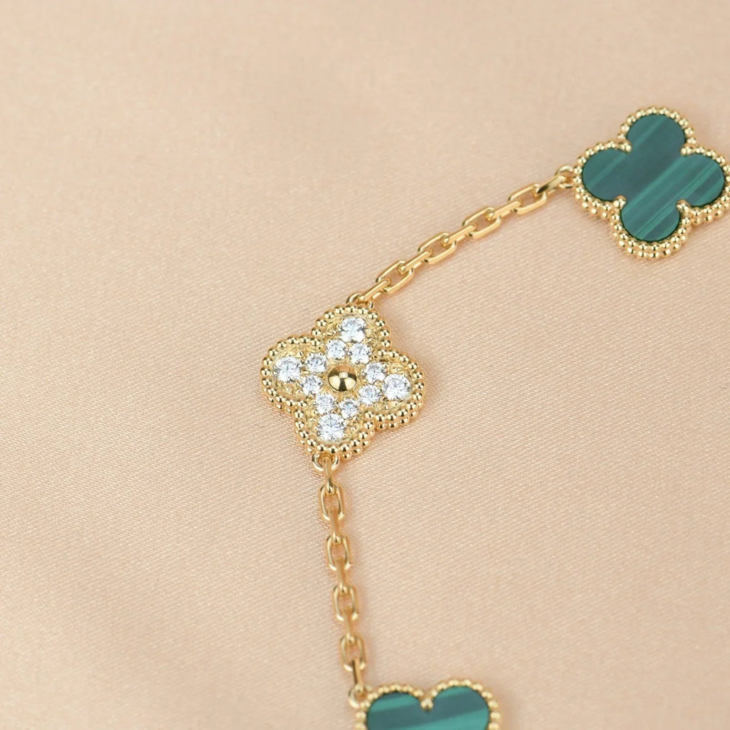 [Loran]LUCKY CLOVER 5-MOTIF BRACELET - MALACHITE COLLECTION