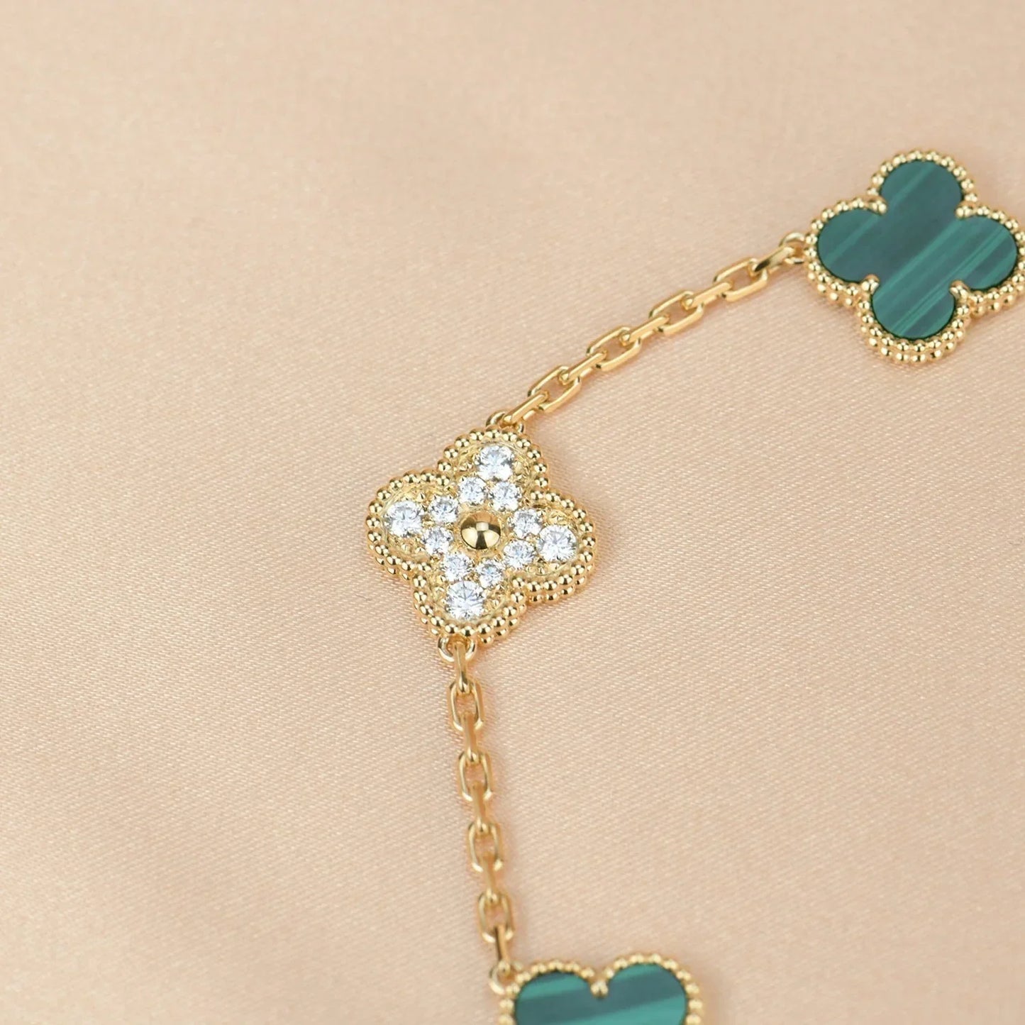 [Loran]LUCKY CLOVER 5-MOTIF BRACELET - MALACHITE COLLECTION