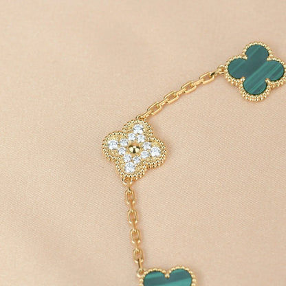 [Loran]LUCKY CLOVER 5-MOTIF BRACELET - MALACHITE COLLECTION