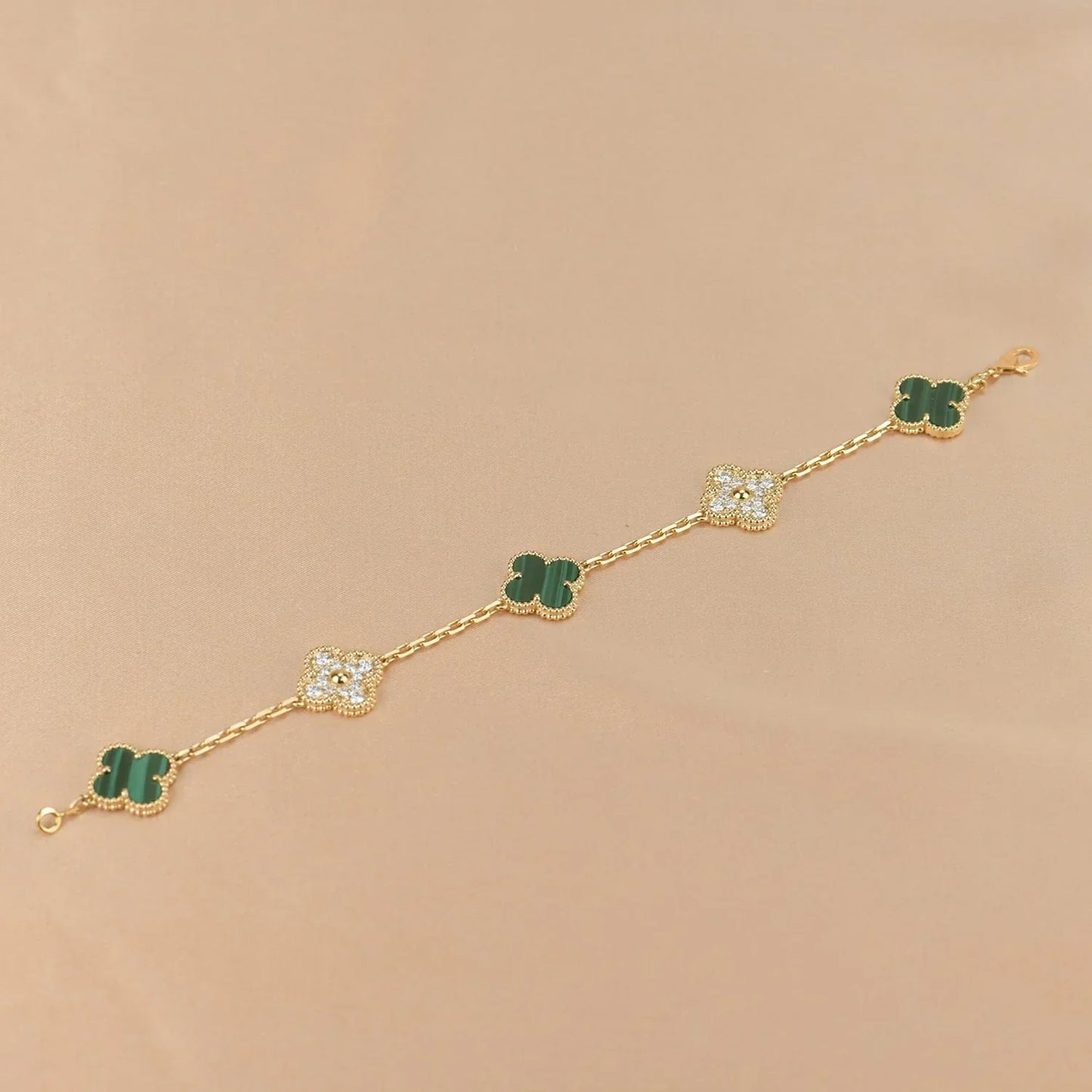 [Loran]LUCKY CLOVER 5-MOTIF BRACELET - MALACHITE COLLECTION