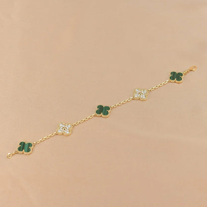 [Loran]LUCKY CLOVER 5-MOTIF BRACELET - MALACHITE COLLECTION