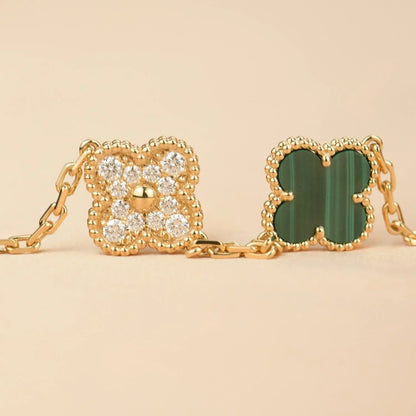 [Loran]LUCKY CLOVER 5-MOTIF BRACELET - MALACHITE COLLECTION