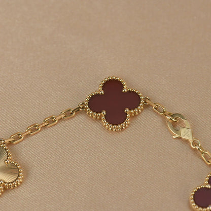[Loran]LUCKY CLOVER 5-MOTIF BRACELET - RED CARNELIAN COLLECTION