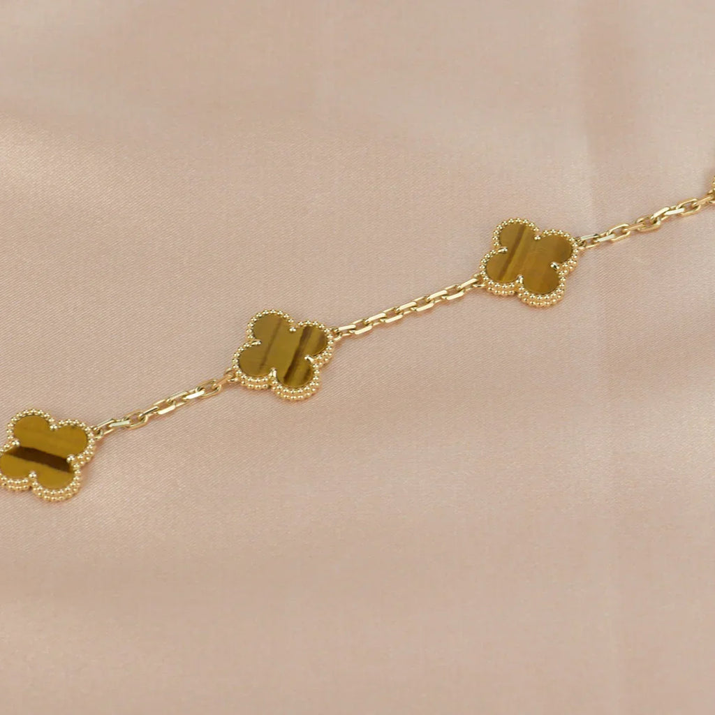 [Loran]LUCKY CLOVER 5-MOTIF BRACELET -  TIGER’S EYE COLLECTION