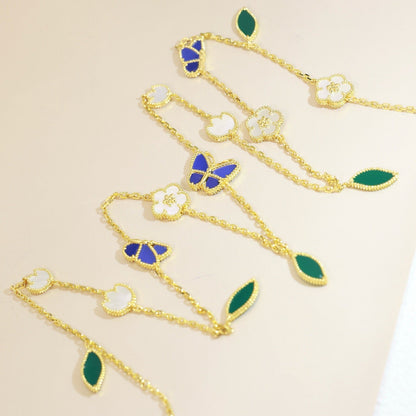 [Loran]LUCKY SPRING BUTTERFLY & FLOWER STATEMENT NECKLACE - 15-MOTIF FLORAL DESIGN