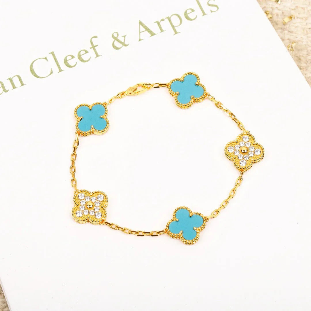 [Loran]LUCKY CLOVER 5-MOTIF BRACELET - TURQUOISE COLLECTION