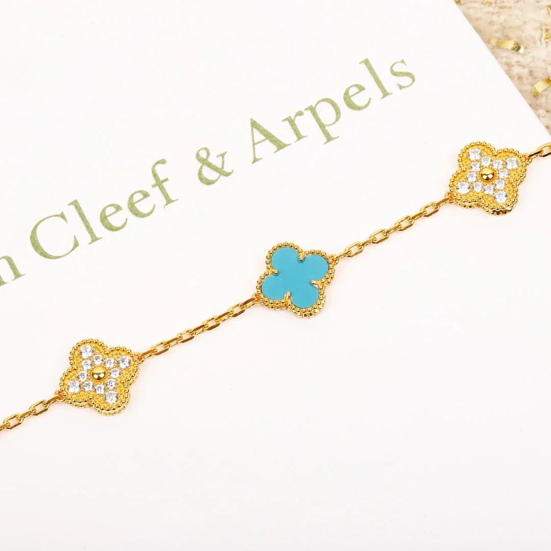 [Loran]LUCKY CLOVER 5-MOTIF BRACELET - TURQUOISE COLLECTION