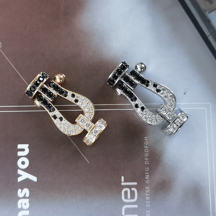 [Loran]FORCE LARGE HORSESHOE BLACK & WHITE DIAMOND BRACELET - WHITE GOLD