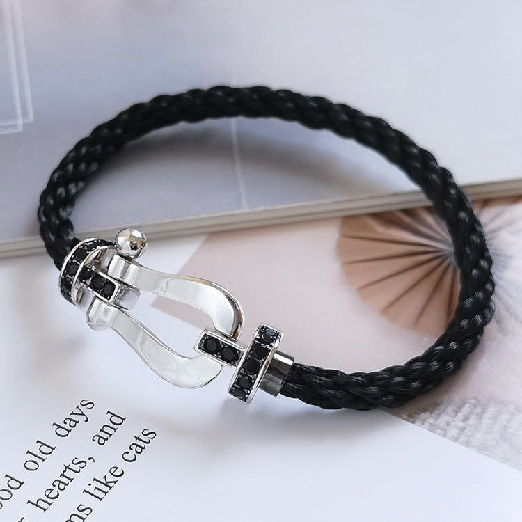 [Loran]FORCE LARGE HORSESHOE BLACK DIAMOND BRACELET - WHITE GOLD
