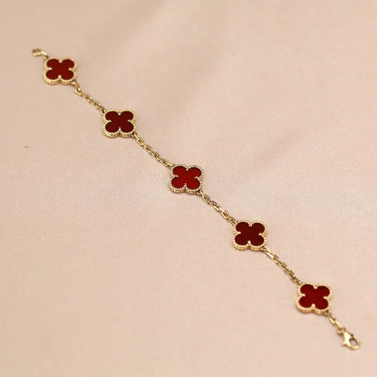 [Loran]LUCKY CLOVER 5-MOTIF BRACELET - RED CARNELIAN COLLECTION