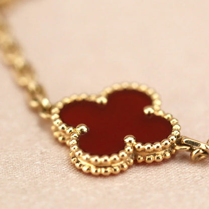 [Loran]LUCKY CLOVER 5-MOTIF BRACELET - RED CARNELIAN COLLECTION