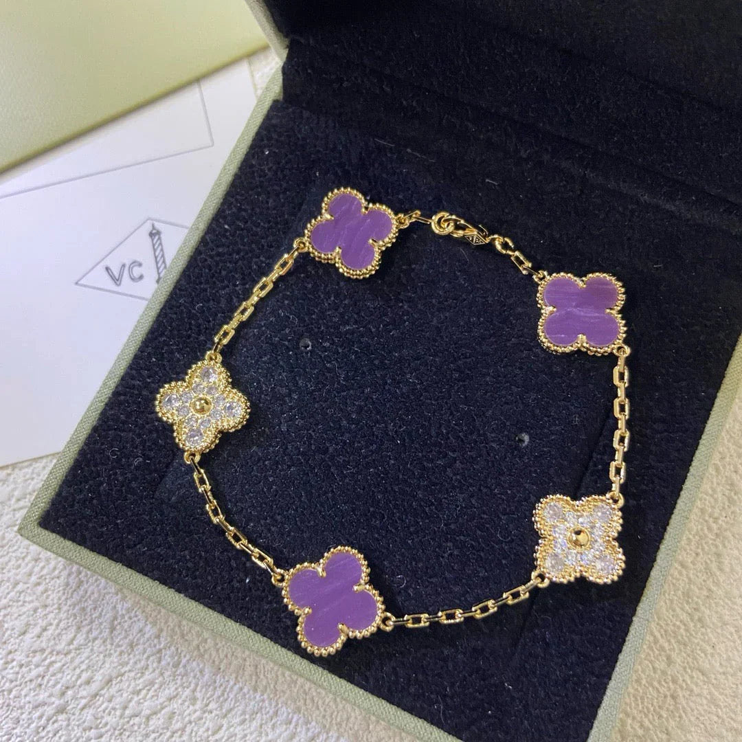 [Loran]LUCKY CLOVER 5-MOTIF BRACELET - VIOLET COLLECTION
