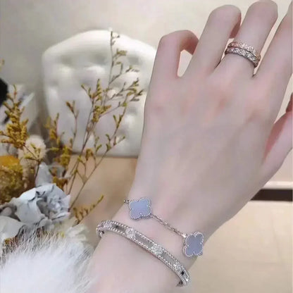 [Loran]LUCKY CLOVER 5-MOTIF BRACELET - PURPLE CHALCEDONY COLLECTION