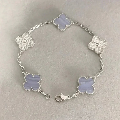 [Loran]LUCKY CLOVER 5-MOTIF BRACELET - PURPLE CHALCEDONY COLLECTION