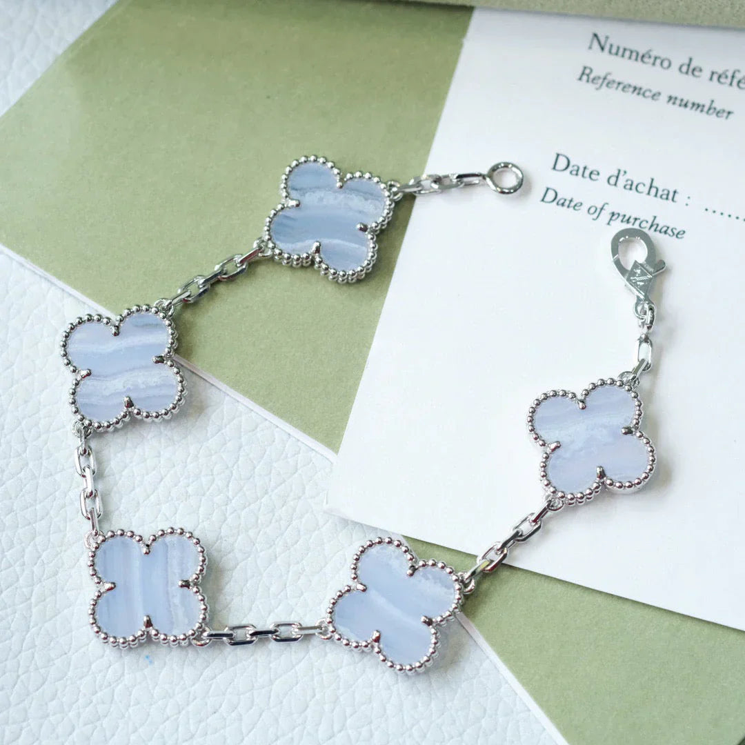 [Loran]LUCKY CLOVER 5-MOTIF BRACELET - PURPLE CHALCEDONY COLLECTION