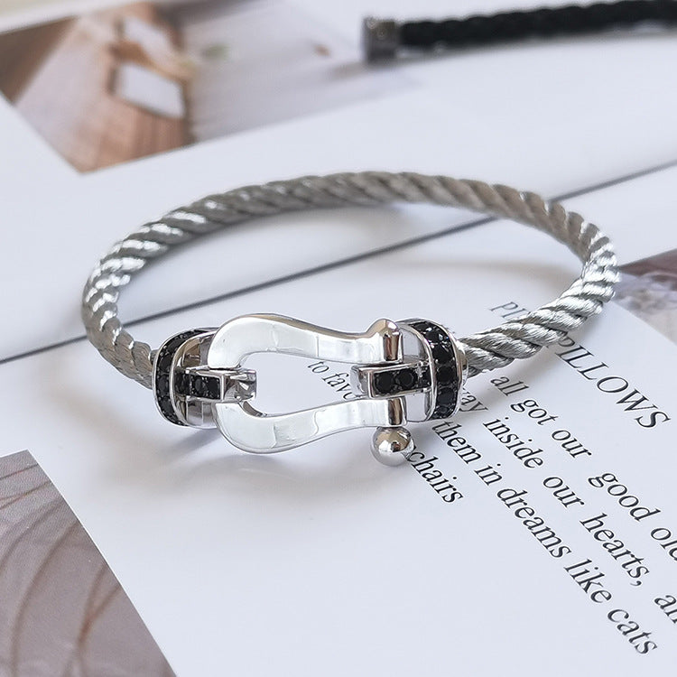 [Loran]FORCE LARGE HORSESHOE BLACK DIAMOND BRACELET - WHITE GOLD