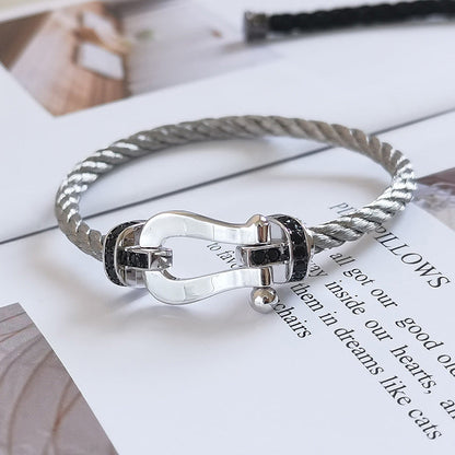 [Loran]FORCE LARGE HORSESHOE BLACK DIAMOND BRACELET - WHITE GOLD