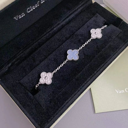 [Loran]LUCKY CLOVER 5-MOTIF BRACELET - PURPLE CHALCEDONY COLLECTION