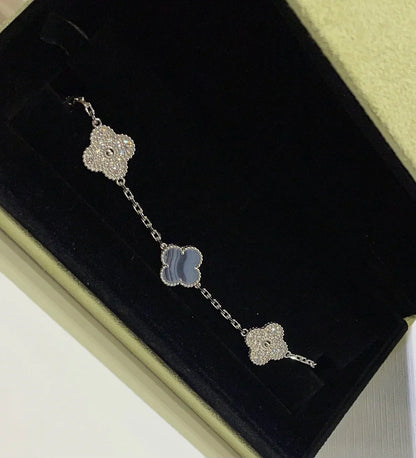 [Loran]LUCKY CLOVER 5-MOTIF BRACELET - PURPLE CHALCEDONY COLLECTION