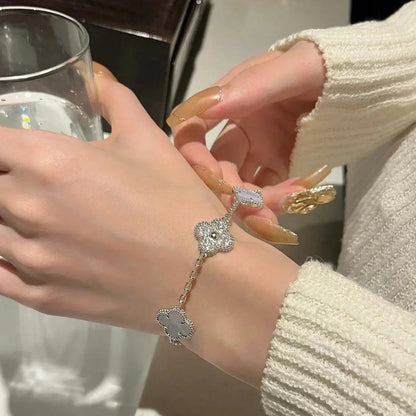 [Loran]LUCKY CLOVER 5-MOTIF BRACELET - PURPLE CHALCEDONY COLLECTION