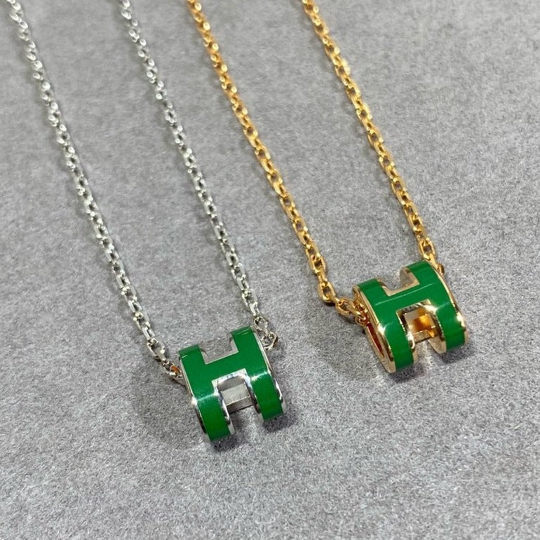 [Loran]POP H GREEN NECKLACE SILVER AND GOLD