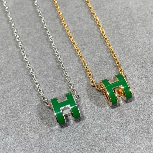 [Loran]POP H GREEN NECKLACE SILVER AND GOLD