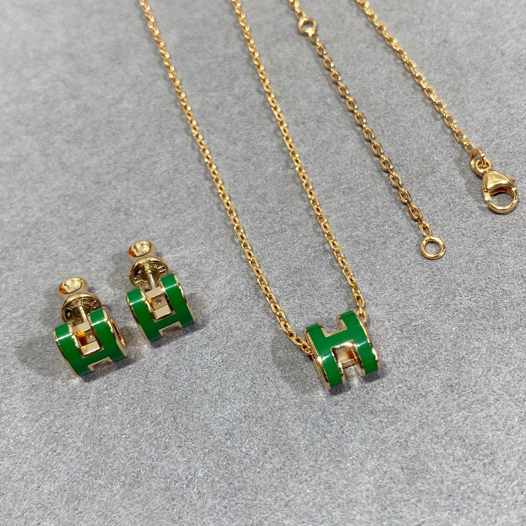 [Loran]POP H GREEN NECKLACE SILVER AND GOLD