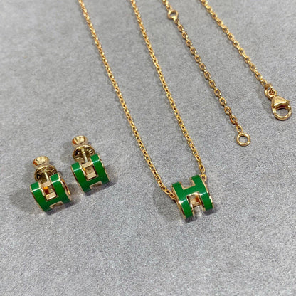 [Loran]POP H GREEN NECKLACE SILVER AND GOLD