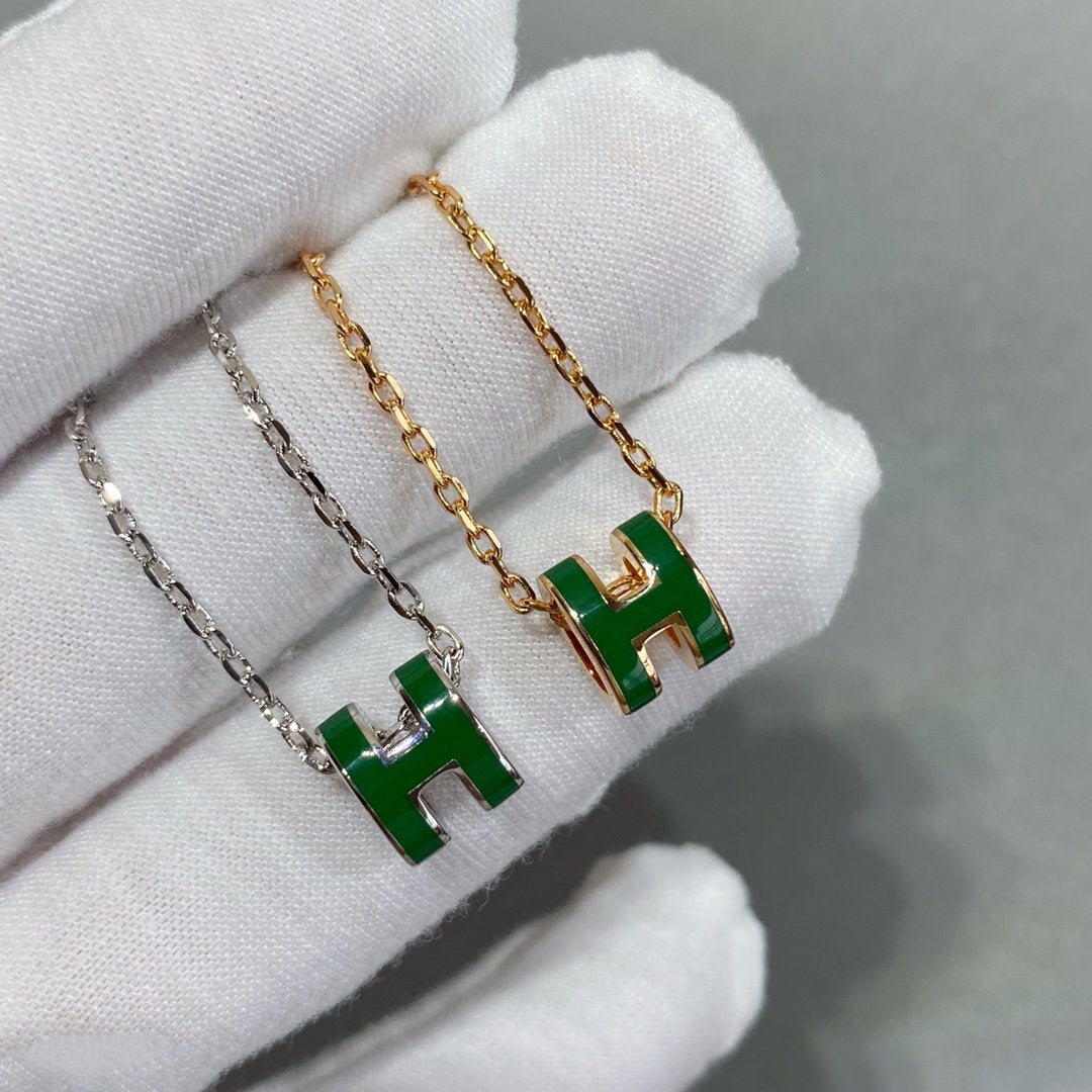 [Loran]POP H GREEN NECKLACE SILVER AND GOLD