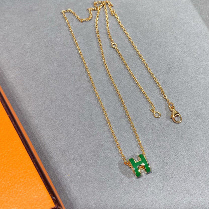 [Loran]POP H GREEN NECKLACE SILVER AND GOLD