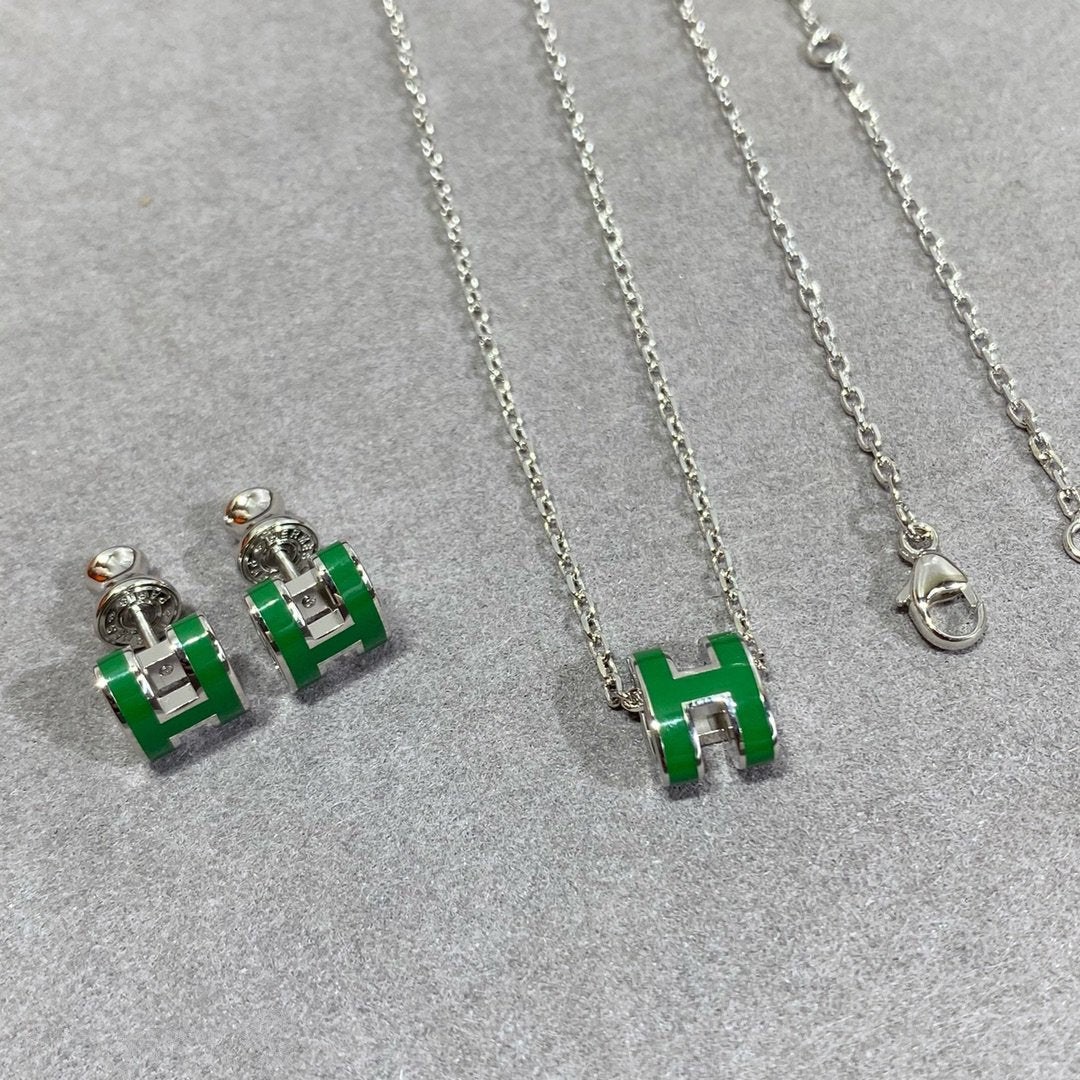 [Loran]POP H GREEN NECKLACE SILVER AND GOLD