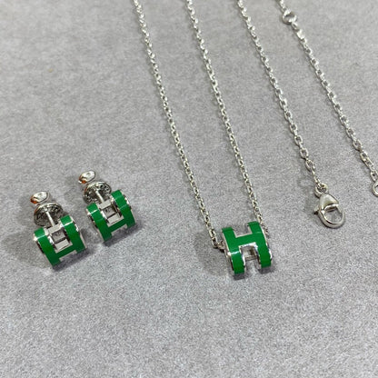 [Loran]POP H GREEN NECKLACE SILVER AND GOLD