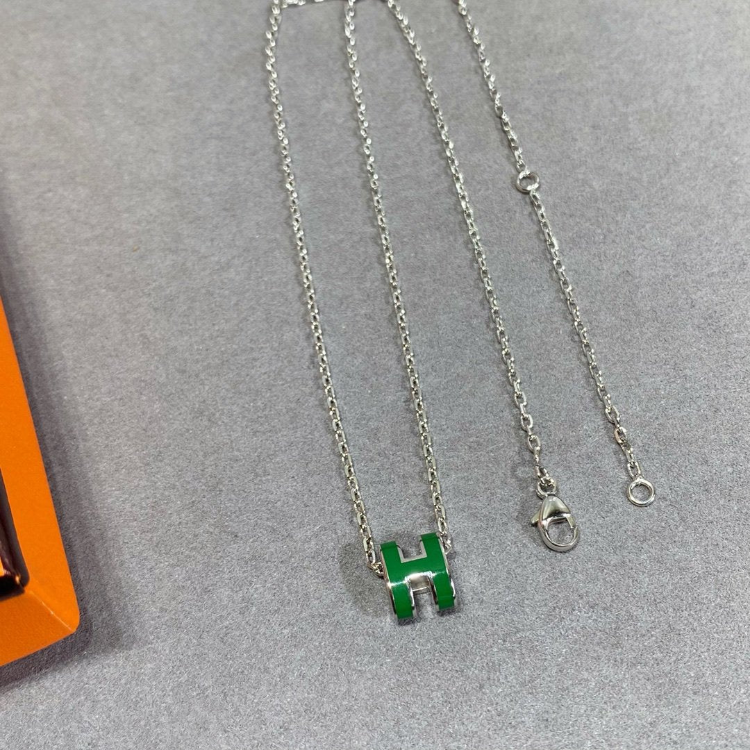 [Loran]POP H GREEN NECKLACE SILVER AND GOLD