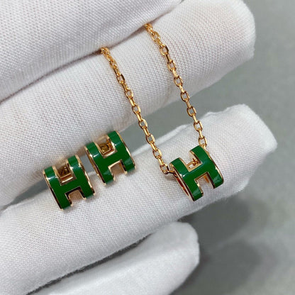 [Loran]POP H GREEN NECKLACE SILVER AND GOLD