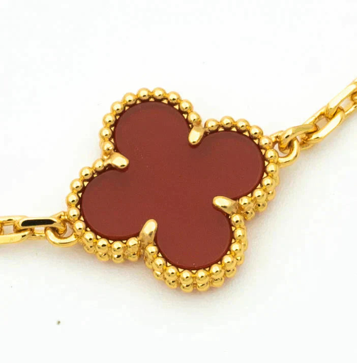 [Loran]LUCKY CLOVER 5-MOTIF BRACELET - RED CARNELIAN COLLECTION