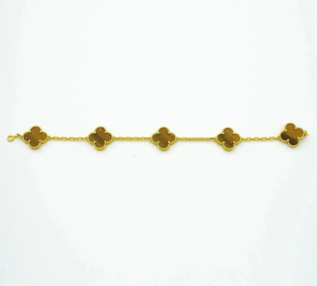 [Loran]LUCKY CLOVER 5-MOTIF BRACELET -  TIGER’S EYE COLLECTION