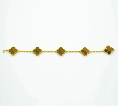 [Loran]LUCKY CLOVER 5-MOTIF BRACELET -  TIGER’S EYE COLLECTION