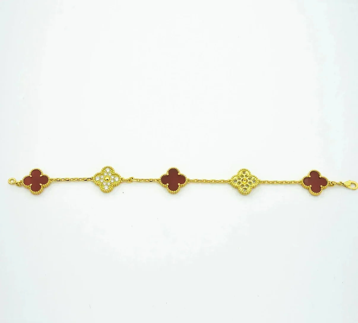 [Loran]LUCKY CLOVER 5-MOTIF BRACELET - RED CARNELIAN COLLECTION