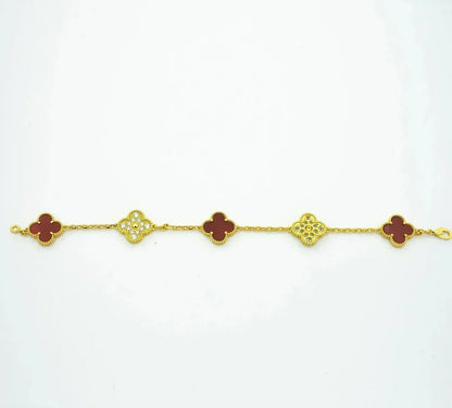 [Loran]LUCKY CLOVER 5-MOTIF BRACELET - RED CARNELIAN COLLECTION