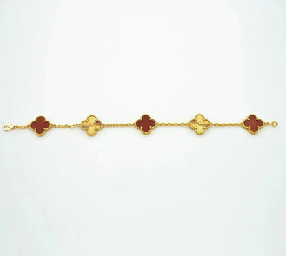 [Loran]LUCKY CLOVER 5-MOTIF BRACELET - RED CARNELIAN COLLECTION