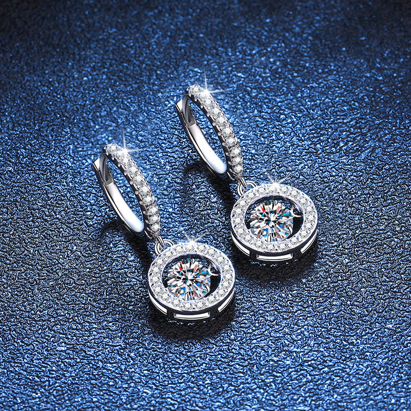 [Loran]DANCING MOISSANITE HALO DROP HOOP EARRINGS