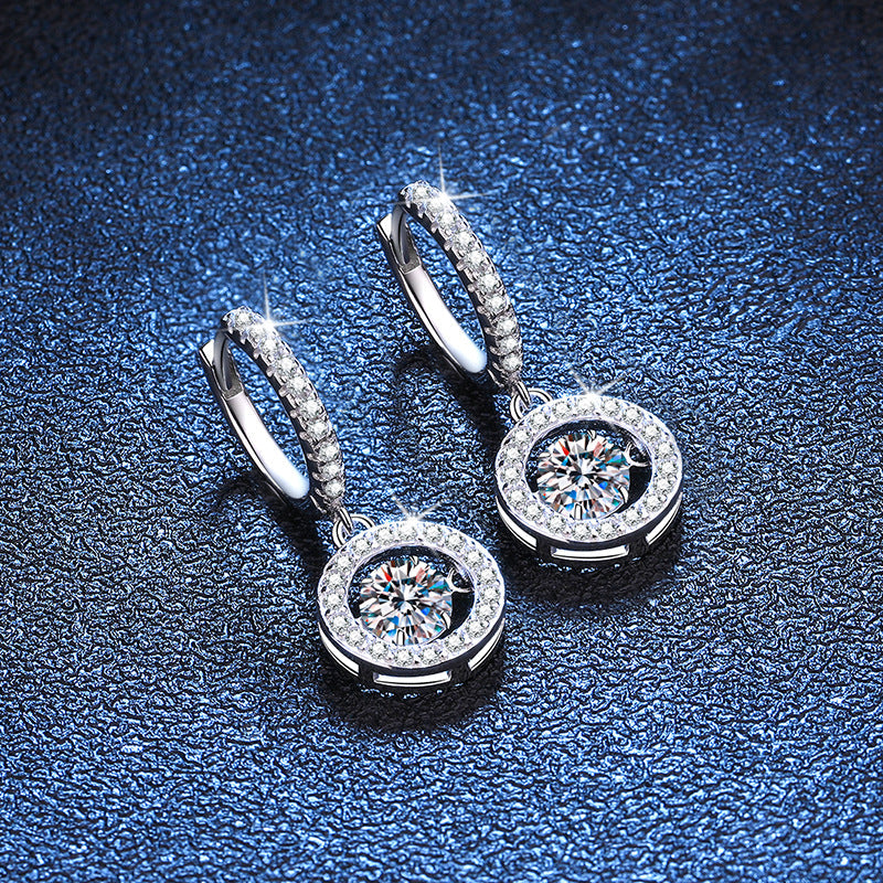 [Loran]DANCING MOISSANITE HALO DROP HOOP EARRINGS