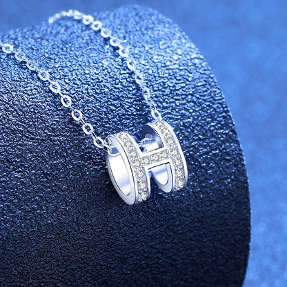 [Loran]FULL-PAVE "H" MOISSANITE PENDANT NECKLACE