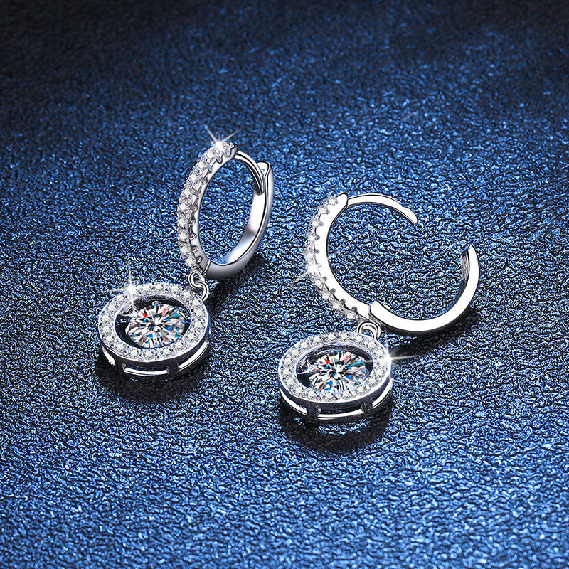 [Loran]DANCING MOISSANITE HALO DROP HOOP EARRINGS